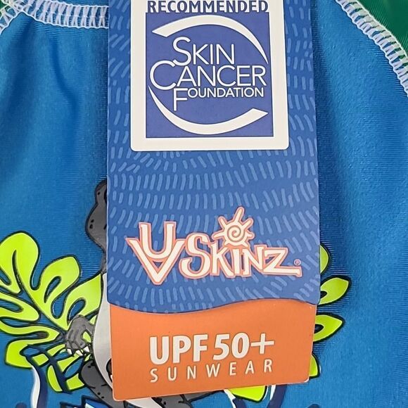 NWT UV Skins Rashguard + Bucket Hat 12/18M Blue Surf-A-Saurus Dino Swim UPF 50+ - Picture 7 of 11